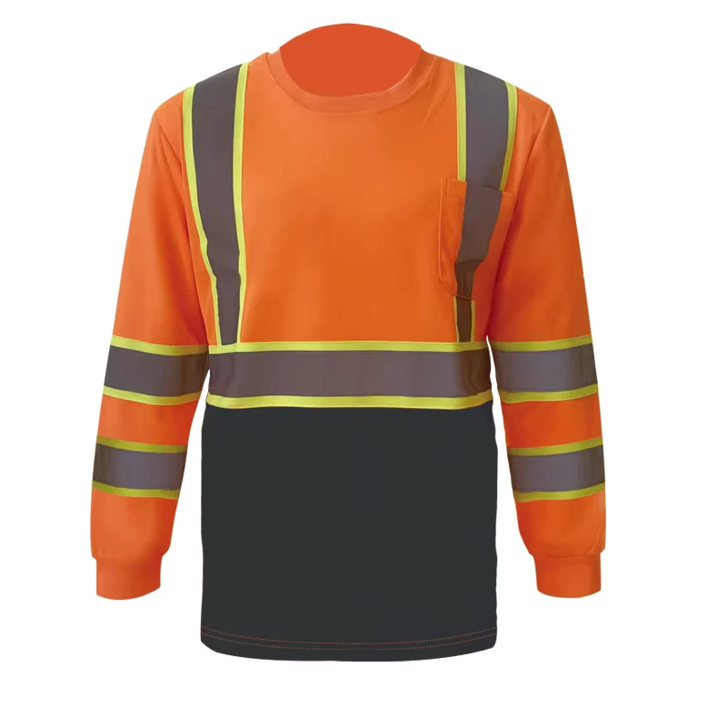 Hi Vis Reflective T Shirt ANSI Safety Shirts Lime Orange Long Sleeve Reflective with Navy Blue Bottom