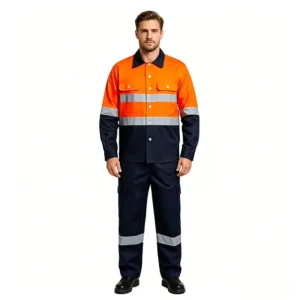 Hi Vis Reflective Water Resistant Quick Dry Breathable Cotton Long Sleeve Workwear Shirt for Construction