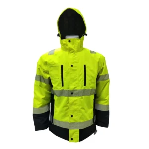 Hi Vis Reflective Waterproof Padded Winter Safety Jacket with Detachable Hood