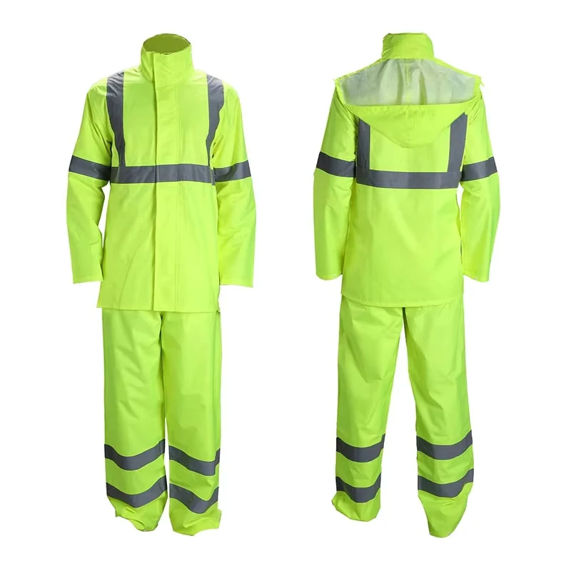Hi Vis Reflective Waterproof Rain Jacket and Pants Suit for Men