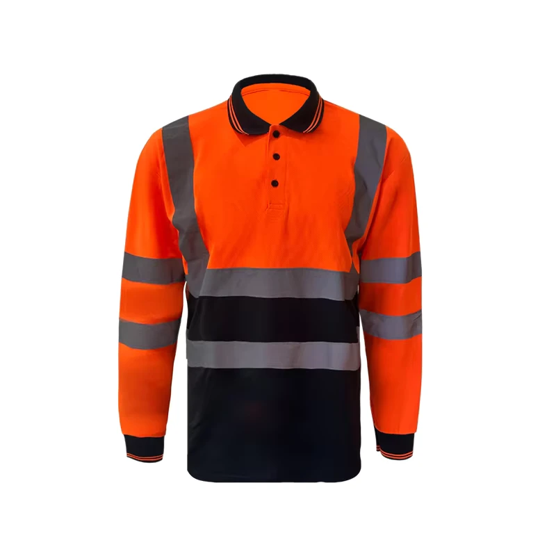 Hi Vis Reflective Whole 100% Polyester Quick Dry Long Sleeves Safety Polo Shirt for Outdoor Night Work Safety