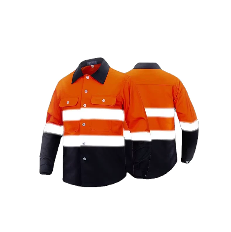 Hi Vis Reflective Work Shirt Long Sleeve Cotton Safety Shirt for Construction