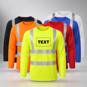 Hi Vis Reflective Work Shirt Quick Dry Polyester Safety T Shirt Long Sleeve Construction Wear