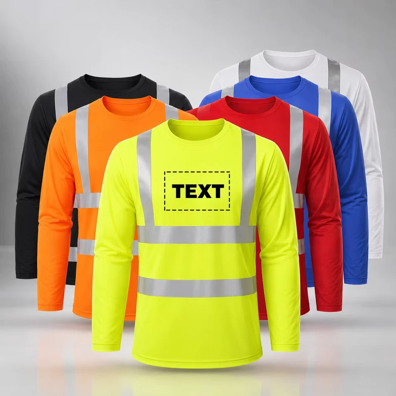 Hi Vis Reflective Work Shirt Quick Dry Polyester Safety T Shirt Long Sleeve Construction Wear