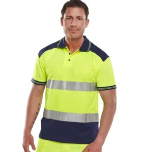 Hi Vis Safety ANSI Class 2 Yellow High Visibility Shirts Customizable Logo Short Sleeve Two Tone Design Unisex