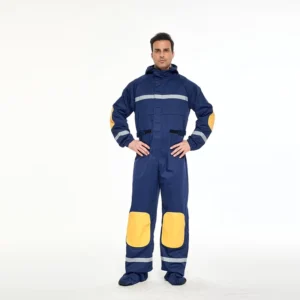 Hi Vis Safety Coverall with Reinforced Knee Pads Reflective Workwear for Construction Oil Gas Industry