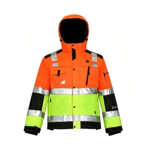 Hi Vis Safety Jacket Polyester Water Resistant Reflective Workwear with Hood for Construction and Road Workers Winter Work Jacket