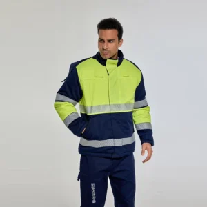 Hi Vis Safety Jacket with Removable Fleece Liner Waterproof Oxford Winter Insulated Coat for Construction Traffic Duty