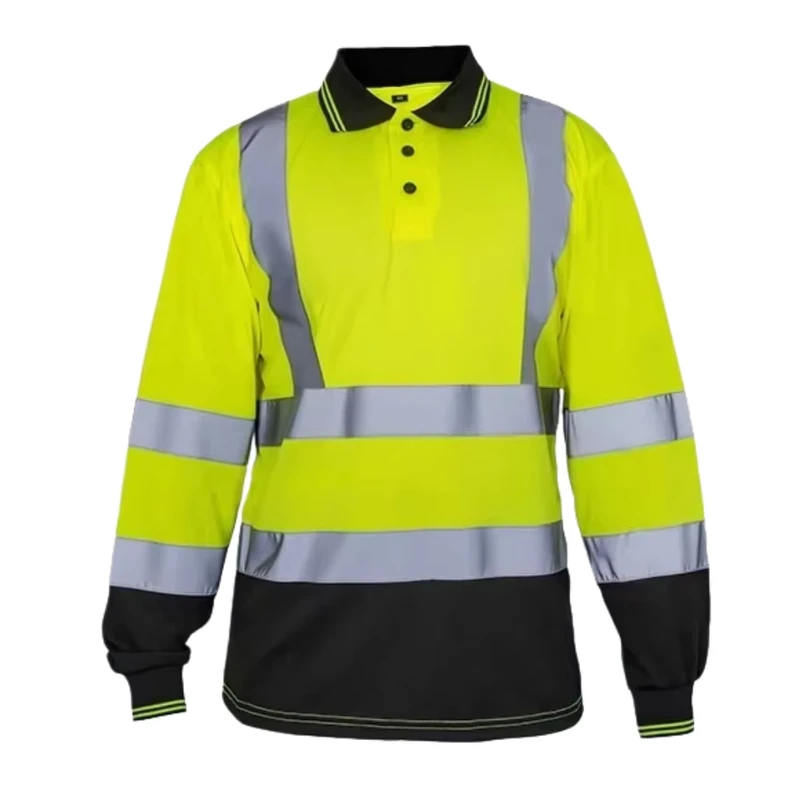Hi Vis Safety Long Sleeve Breathable Moisture Wicking Road Traffic Workwear Custom Logo Reflective Polo T shirt