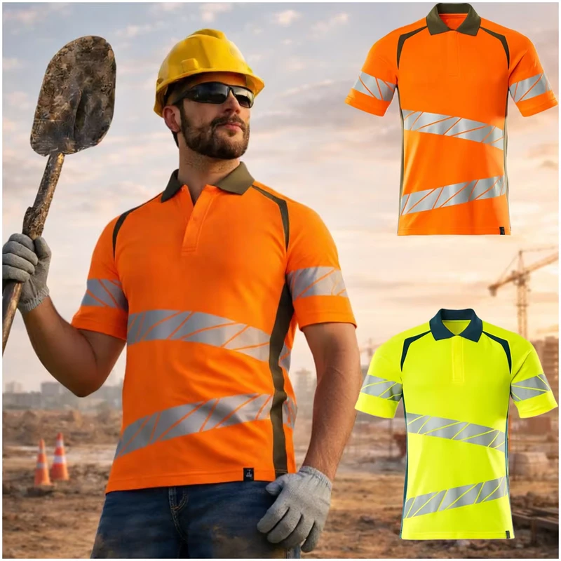 Hi Vis Safety Polo Shirt Short Sleeve Reflective ANSI Class 2 3 Workwear Custom Logo OEM