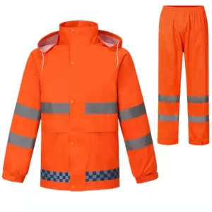 Hi Vis Safety Rain Suit Waterproof Polyester PVC Windproof Raincoat and Pants for Men