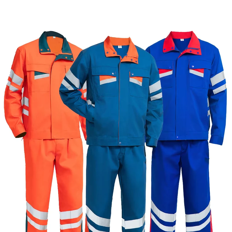 Hi Vis Safety Reflective Taps Working Clothes Labor Protection Workwear Jacket with Working Pants for Construction Site