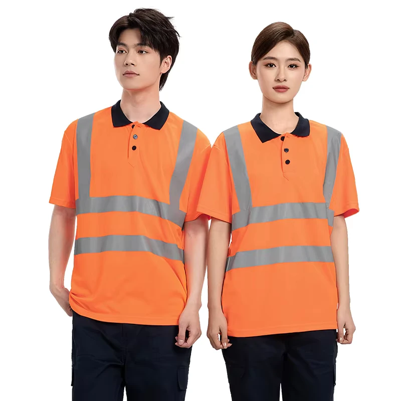 Hi-Vis Safety Short-Sleeve Work Polo Shirt with Reflective Strips