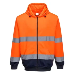 Hi Vis Safety Sweatshirt for Men Women High Visibility Zip Up Hooded Sweatshirt Hoodie Work Utility Reflective Strips
