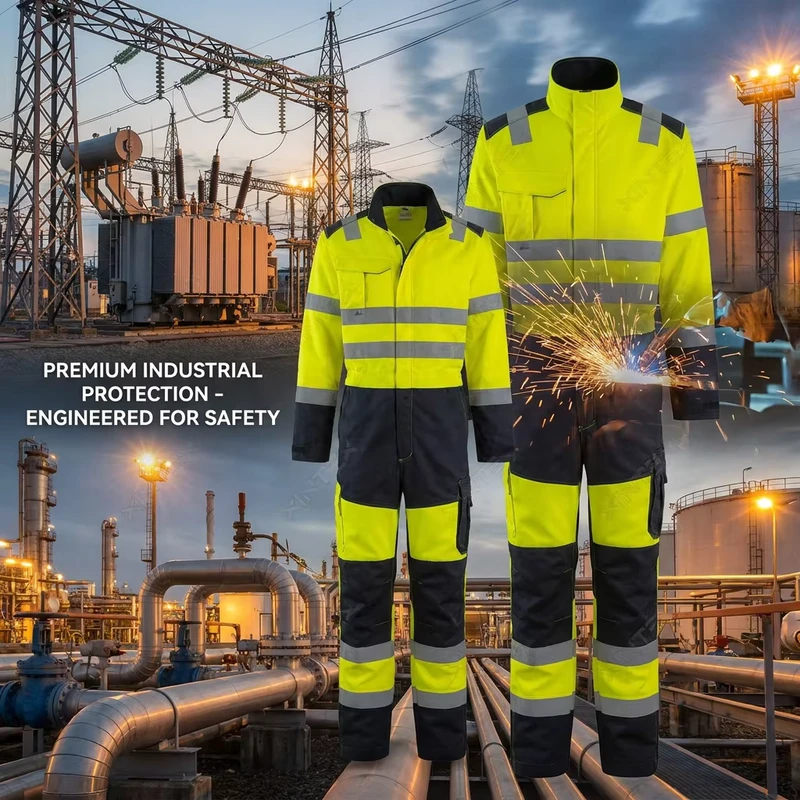 Hi Vis Safety Workwear Arc Flash Protective for Electrical Oil Gas Industrial Workers Flame Resistant Multinorm Coverall