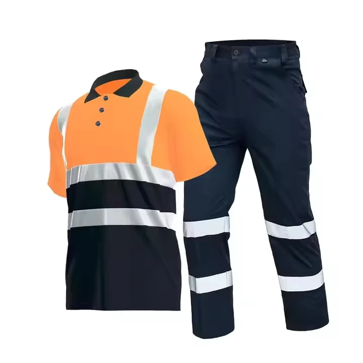 Hi-Vis-Safety-Workwear-Set-Orange-Short-Sleeve-Dri-Fit-Reflective-Polo-Shirt-Durable-Construction-Work-Pants