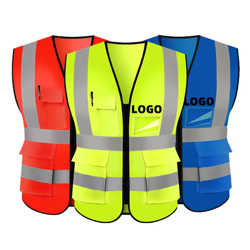 Hi-Vis Security Construction Industrial Reflective Vest and Green Motorcycle Work Jacket With Pockets