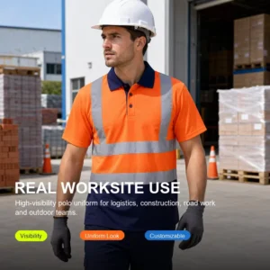 Hi Vis Short Sleeve Reflective Polo Shirt Safety Work T Shirt with Collar Custom Logo Uniform for Construction