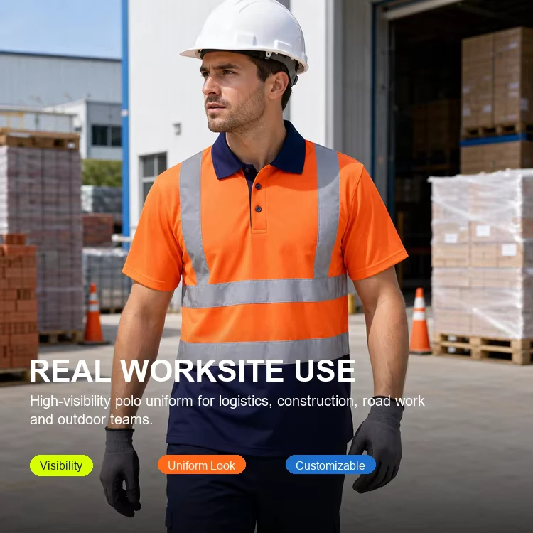 Hi Vis Short Sleeve Reflective Polo Shirt Safety Work T Shirt with Collar Custom Logo Uniform for Construction