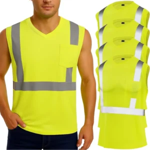 Hi-Vis Sleeveless Class 2 Reflective Construction Work Shirt with Pockets