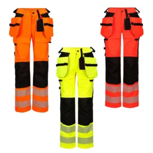 Hi-Vis Stretch Trousers for Women Airport Safety Work Pants with Segmented Reflective Tape