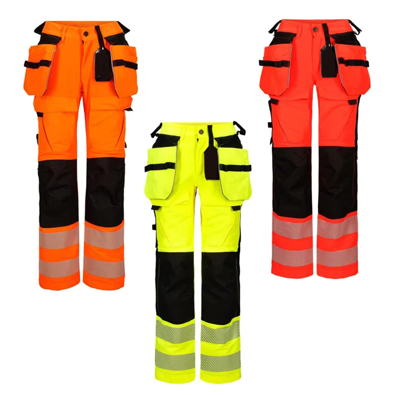 Hi-Vis Stretch Trousers for Women Airport Safety Work Pants with Segmented Reflective Tape