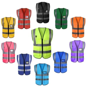 Hi Vis Traffic Safe Construction Work Breathable ANSI Tone Multi Pocket High Visible Reflective Sleeveless Jacket Vest Clothes