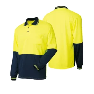 Hi-Vis Two-Tone Orange Navy Long Sleeve Polo Shirt Construction Safety Workwear