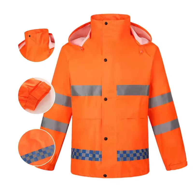 Hi Vis Waterproof Oxford Rain Suit Reflective Strip Motorcycle Jacket Pants Set for Men Women Outdoor Hiking Work