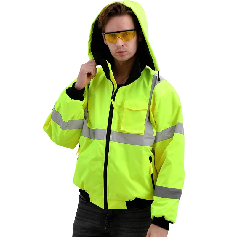 Hi-Vis Waterproof Reflective Jacket Winter Workwear Safety Bomber Jacket