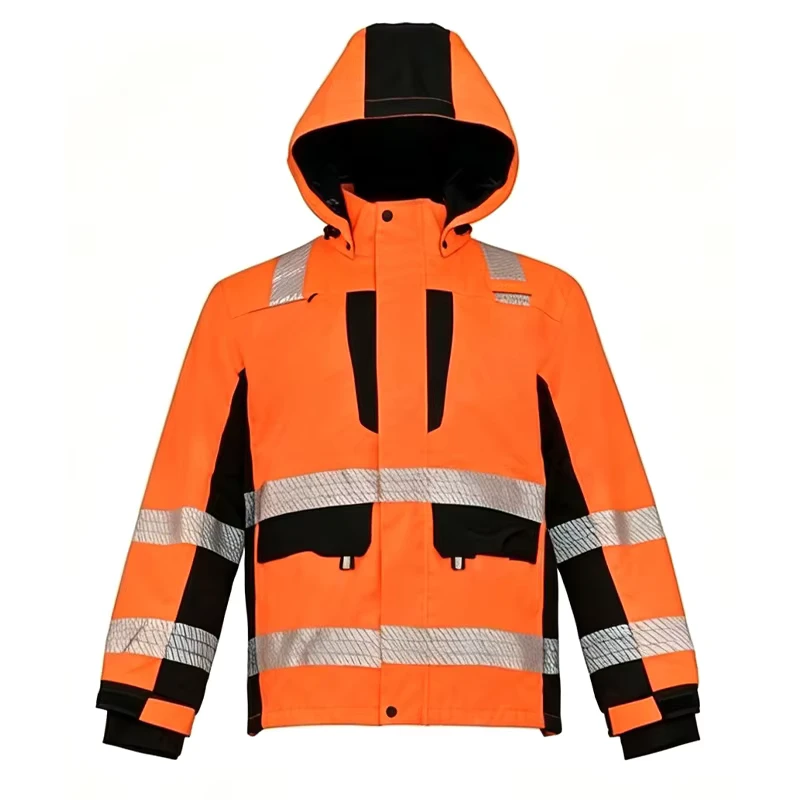 Hi-Vis Waterproof Water Resistant Hooded Winter Safety Jacket Insulated Reflective Workwear Bomber Coat for Construction Roadway