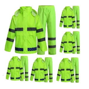 Hi Vis Waterproof Workwear Rain Jacket with Pant Reflective Safety Clothing Windproof Hoodie and Pants