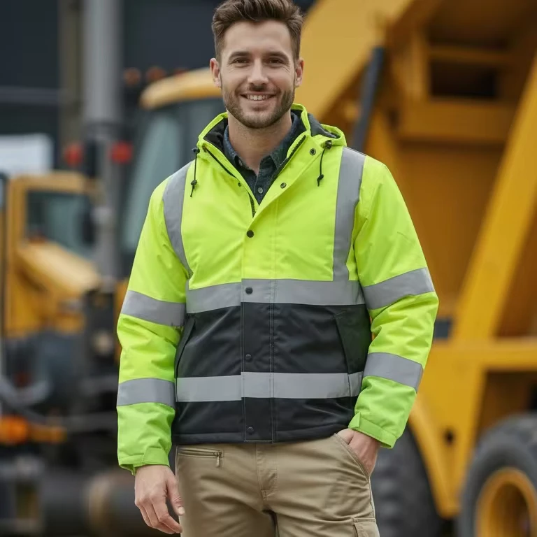 Hi-Vis-Windproof-Waterproof-100-Polyester-300D-Oxford-Fabric-Coated-PU-Fabric-High-Visibility-Jacket-Mens-Safety-Wear