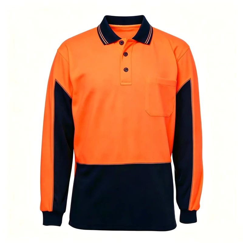 Hi Vis Work Shirt Long Sleeve Color Block Safety Polo with Reflective Piping Bird Eye Construction Uniform Custom