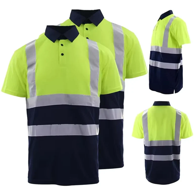 Hi-Vis-Work-Wear-Polo-Shirts-with-LED-Flash-Short-Sleeve-Safety-Camisas-in-Orange-and-Green-Reflective-Shirt-FG-01S