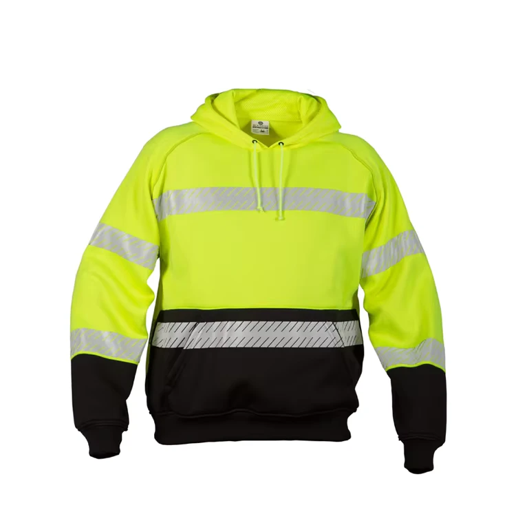 Hi Vis Workwear Lime Green Safety Pullover Sweatshirt Reflective Safety Unisex Adult Hoodies