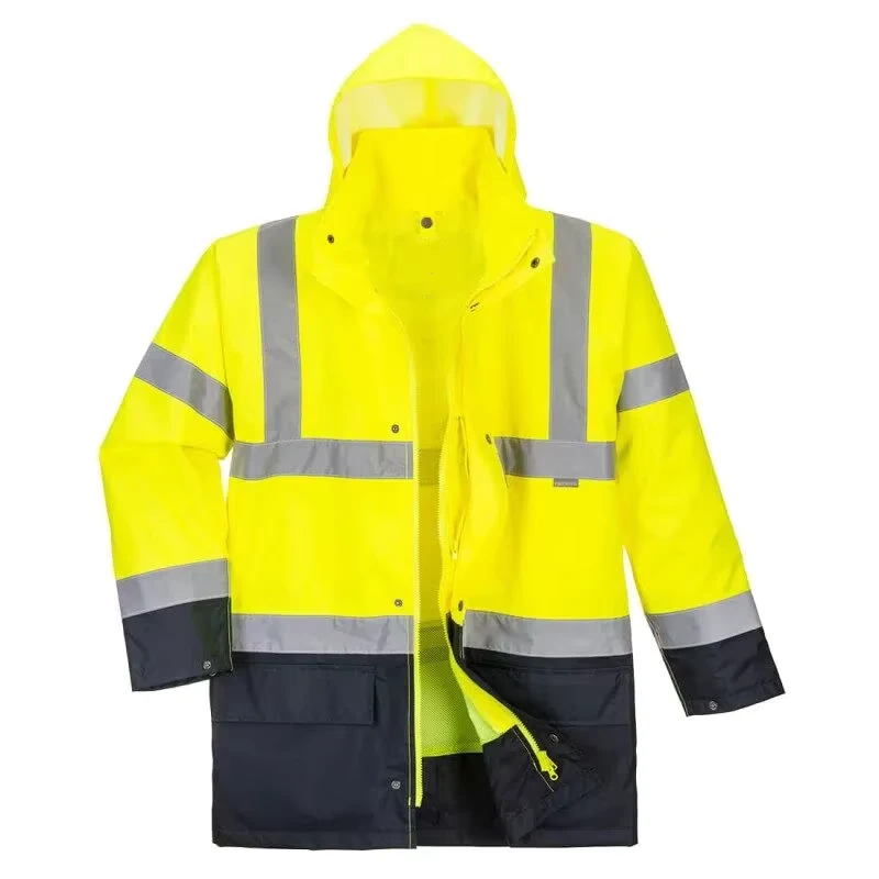 Hi Vis Workwear Men's Work Jacket with Hoodie Custom Reflective Safety 100% Polyester Windproof Softshell OEM