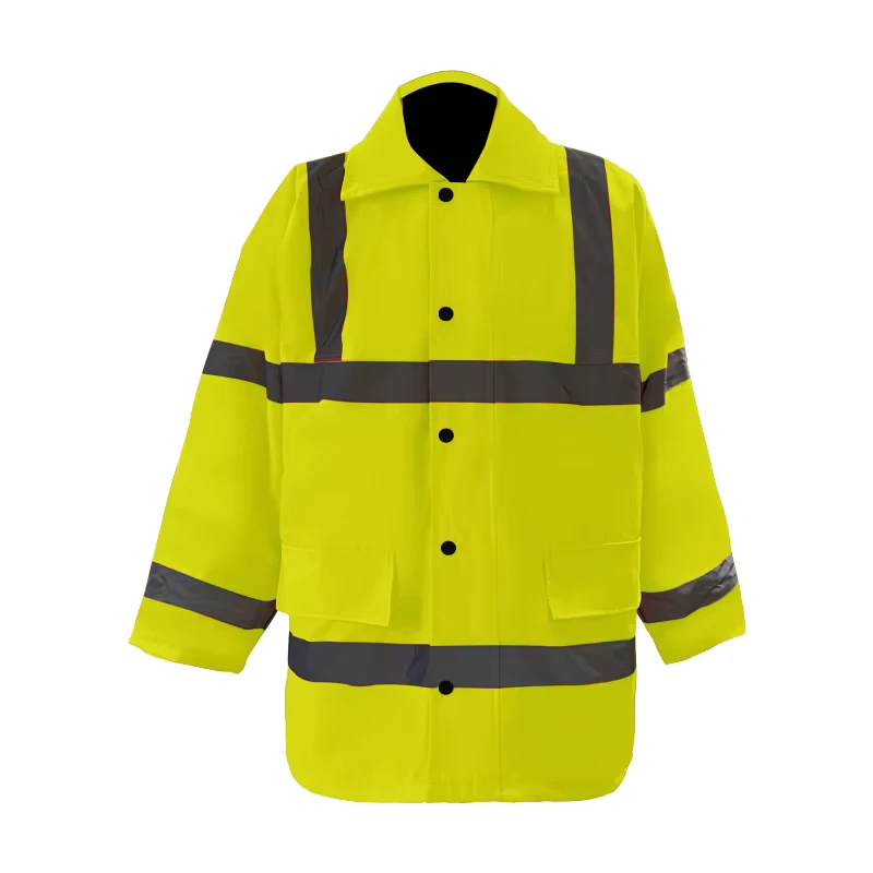 Hi Vis Workwear Waterproof Safety Jackets Lightweight Reflective Construction Rain Jackets Security with Detachable Hoodie