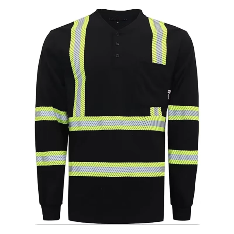 Hi Vis Workwear with Two Tone Reflective Stripe High Visibility Fire Proof Henley Shirts