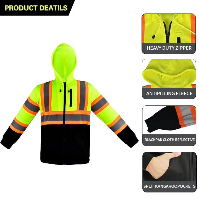 Hi-Vis-Yellow-Reflective-Thermal-Insulation-Vest-Safety-Hoodies-Waterproof-Reflective-Winter-Jackets-With-Zipper