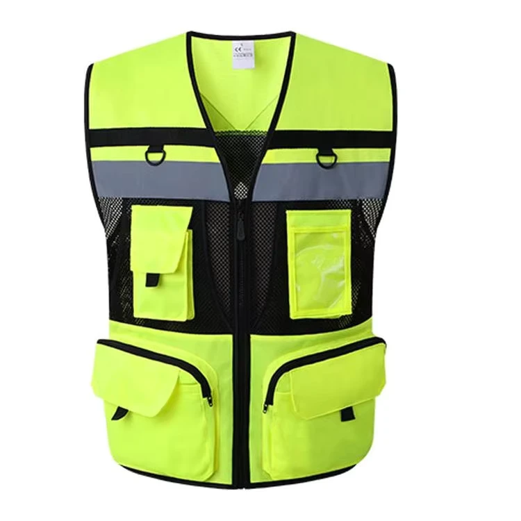 Hi-Vis-Zipper-Front-Black-Safety-Vest-with-Reflective-Tapes-and-Extended-Neon-Yellow-Strips-ANSI-ISEA-Standards