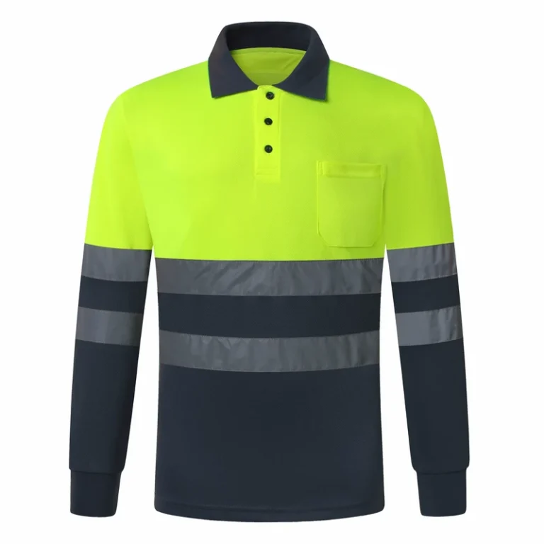 Hi-Visibility-Yellow-and-Black-Striped-Cotton-Polo-Long-Sleeve-Mens-Work-Wear-Shirts