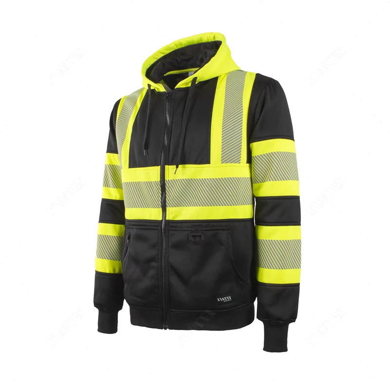 Hi vis Safety Hooded Jacket EN 20471 Class 1 Security Workwear Uniforms High Visibility Cloth Reflective Work Jacket