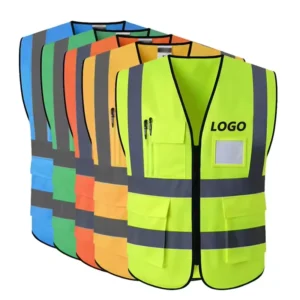 Hi vis Safety Vest With Logo Custom Reflective Safety Vest Construction Industrial Uniform Workwear High Visibility With Pockets
