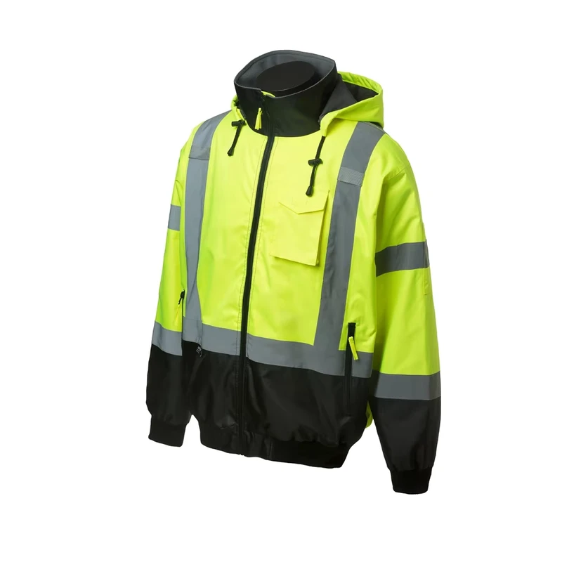 Hi vis Winter Reflective Safety Clothing Oxford PU Coating Insulated Traffic Jacket Waterproof Safety Bomber Jacket
