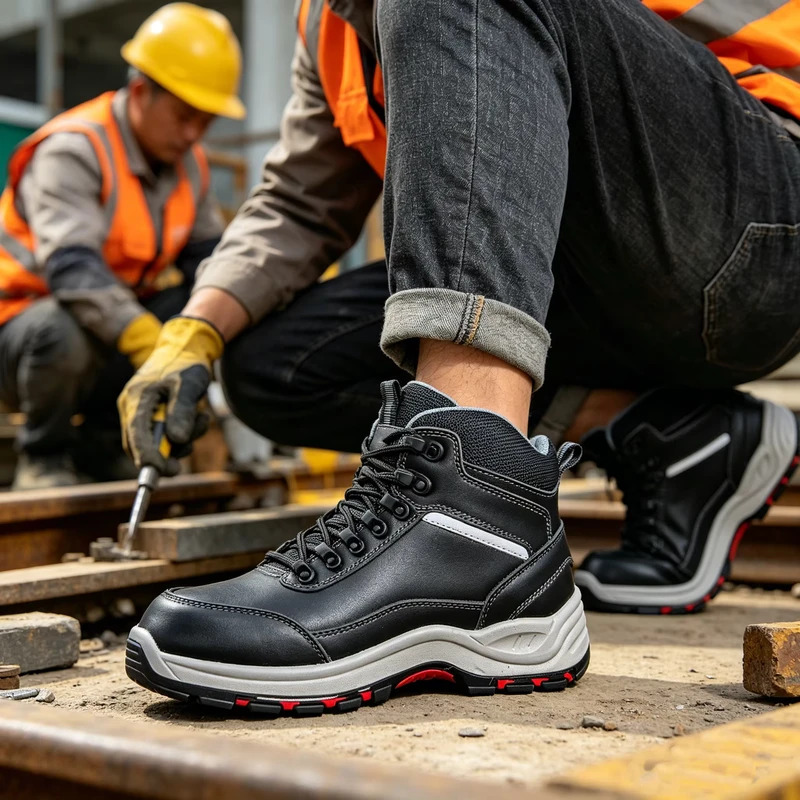 High Ankle Safety Shoes Heavy Duty Slip Resistant Anti-Puncture Anti-static for Bridge Cable Engineering Worker Use