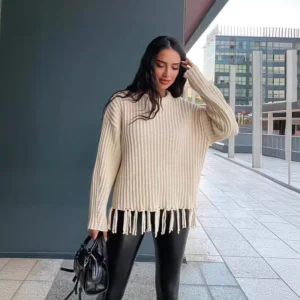 High Cost Effective Vintage Preppy Style Neck Sweater Autumn Winter Hand Knitted Viscose Polyester Solid Long Sleeved Casual
