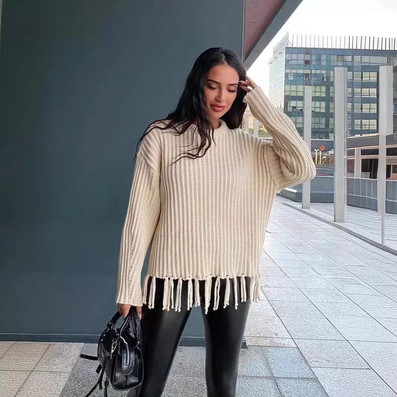 High Cost Effective Vintage Preppy Style Neck Sweater Autumn Winter Hand Knitted Viscose Polyester Solid Long Sleeved Casual