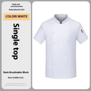 High End Custom Printed Logo Workwear Hotel Chefs Restaurant Roasters Summer Thin Design Woven Twill Short Sleeved Catering