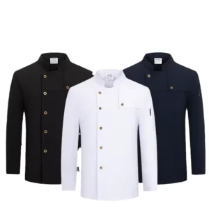 High End Kitchen Chef’s Clothes Elastic Long Sleeved Coat for Hotel Catering Woven Fabric Kitchen Work Apparel
